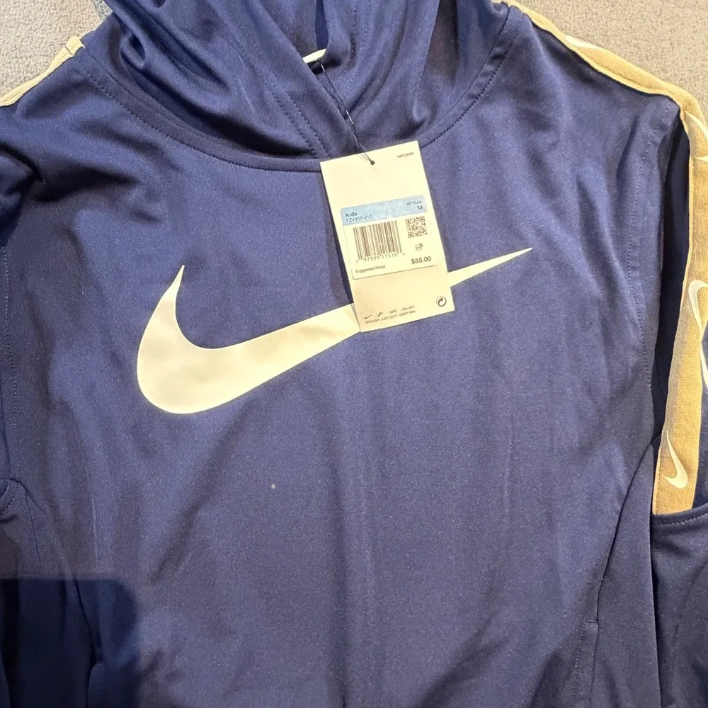Nike Kids Sportswear Pullover Hoodie Midnight Navy Gold FZ4907-410 Size Medium